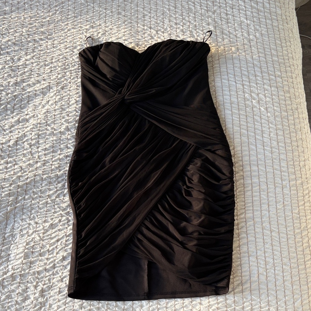 Lipsy Black Ruched Spaghetti-Strap Mini Dress